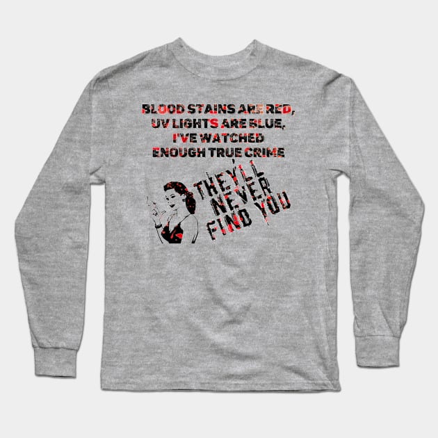 Blood stains are red ultraviolet lights are blue They'll never find you - UV - Halloween Long Sleeve T-Shirt by hasbeenz